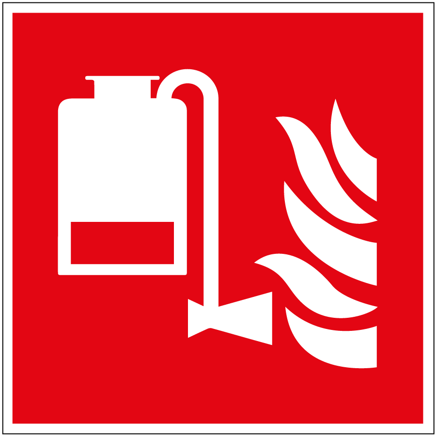 pictogram draagbare schuimunit, rood wit, vierkant, iso 7010, f010